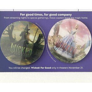 New! 2 WICKED FOR GOOD Movie Coasters Elphaba Glinda Cork Back Xfinity Wizard Oz